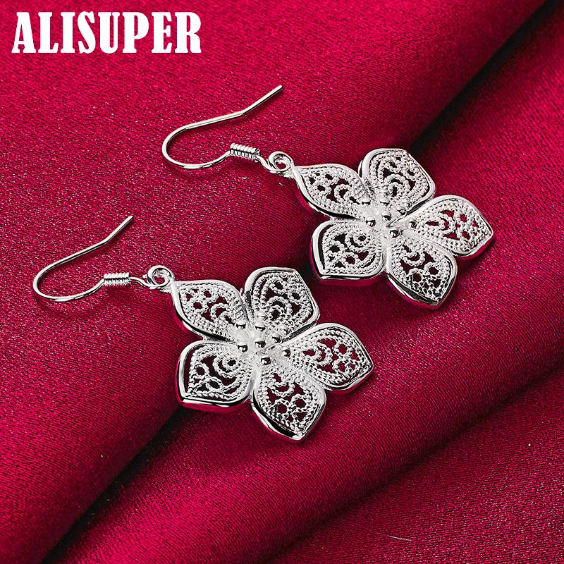 925 Sterling Silver Flower Star Drop Earrings Jewelry