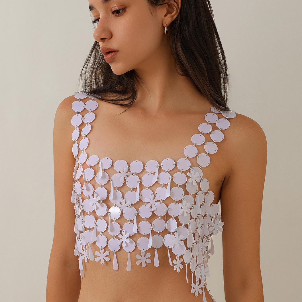 

Киберпанк стиль ночной клуб пайетки подтяжки бюст женская сексуальная пляжная юбка цепочка для тела