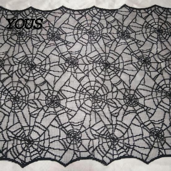 Polyester Lace Runner Spider Web Table Runner, Black Gothic Party Decor Cobweb for Halloween Dining Decoration