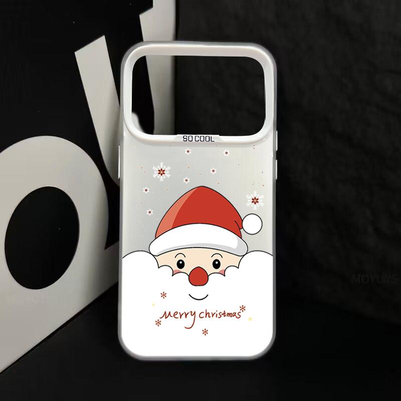 Peeking Santa and Christmas Pattern IMD Case for iPhone 17 16 15 14 Pro Max 13 Shockproof Hard Cover with Permanent Design