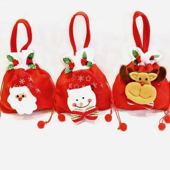 Christmas Gift Bags: Santa, Snowman & Reindeer Apple Totes for Kids' Candy