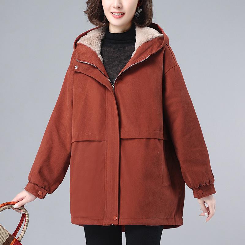 

Women s Plus Size Winter Cotton Parka - Fleece-Lined, Thickened Coat for Middle-Aged XL (135-150 Jin)