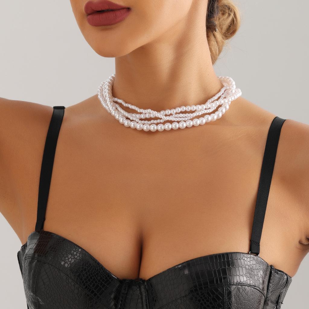 Europe, America, Temperament Hipster Winding Beaded Necklace, Creative Weaving Imitation Pearl Multi-layer Necklace Women