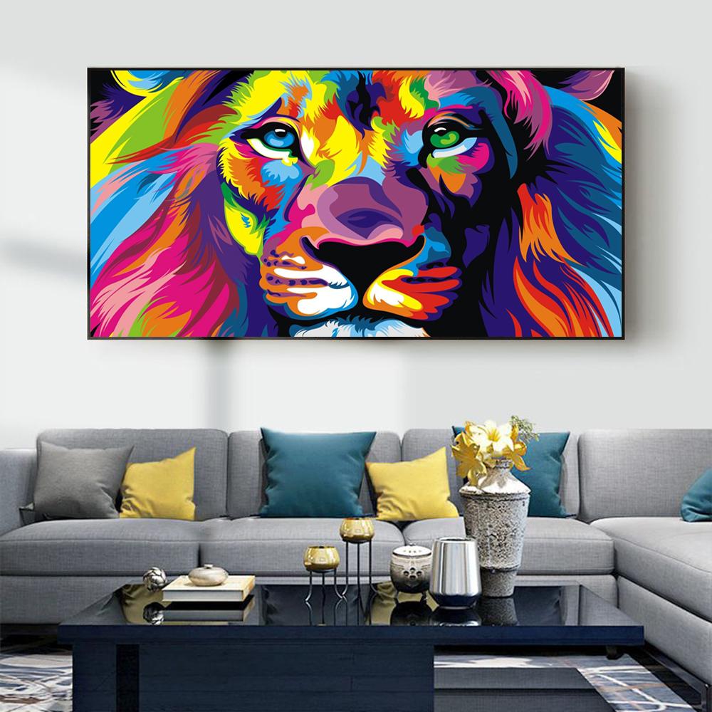 

Abstract colorful animals lion elephant and dog oil painting modern office living room corridor home decoration mural No Frame 20*40cm No Frame