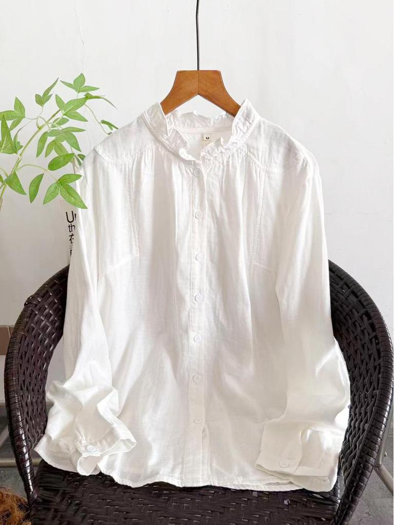 Light-Colored Japanese-Style Cotton Gauze Shirt for Women - Spring Edition