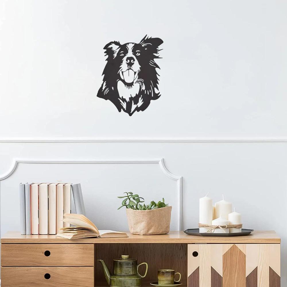 Černá silueta kolie kovová nástěnná elegantní dekorace pro milovníky psů s designem border kolie nebo prostory pro domácí mazlíčky