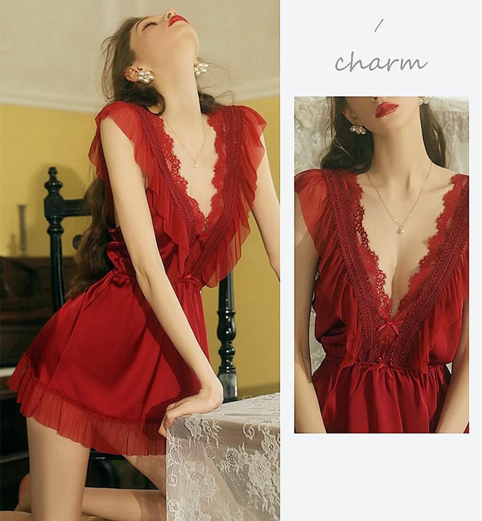 Babydoll Sexiga Underkläder Blommigt Mönster Broderad Spets Lång Topp Sexiga Underkläder Shorts Camisole Nattlinne 230503 [Loradouphi] Genomskinlig för Kvinnor