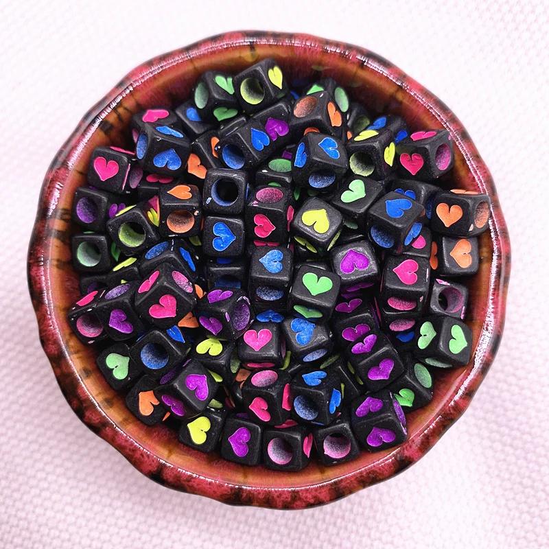 New 100pcs 6X6mm 7x4mm Spaced Acrylic Round Beads Love Heart Shape Beads for Jewelry Making DIY Charms Handmade Bracelet