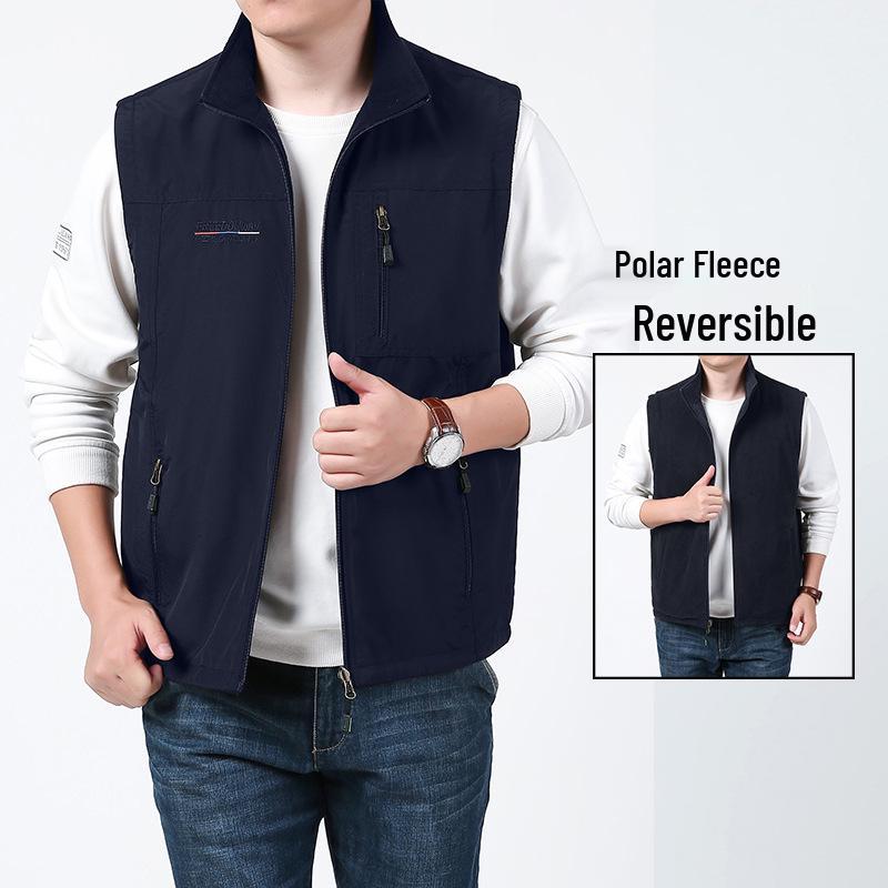 Men's Double-Sided Plush Thickened Vest, Stand-Up Collar for Outdoor, Custom Logo.