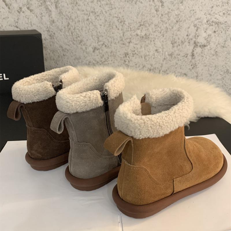 Snow boots women's winter new retro velvet cotton shoes flat bottom ugly cute fluffy short boots women