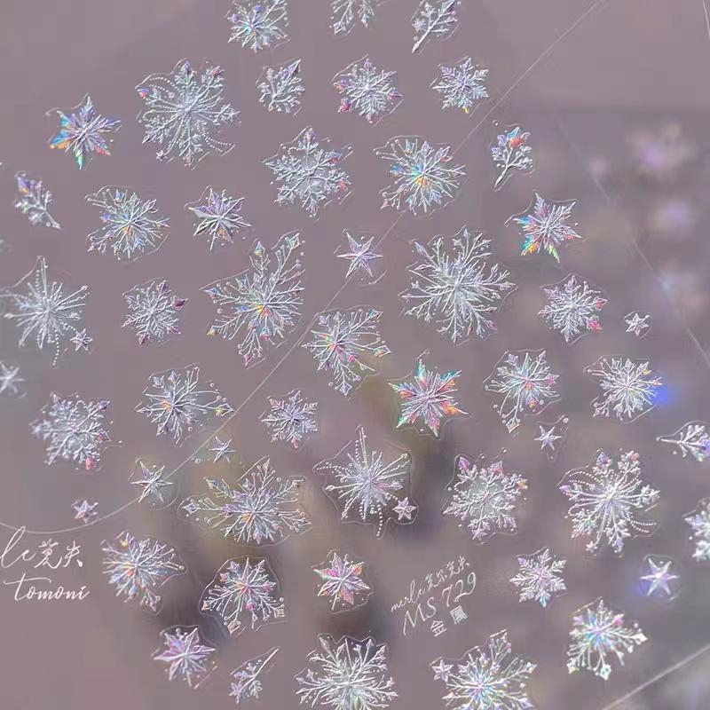 1 Piece 5D Embossed White Snowflake Nail Stickers Winter Christmas Snowflake Nail Art Stickers Self-adhesive Decorative Slider