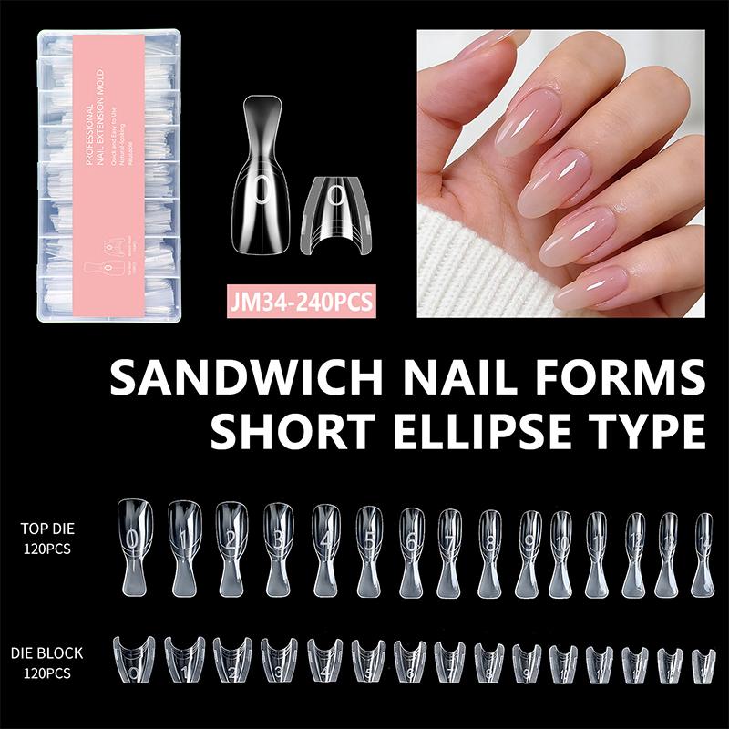 Poly Nail Gel Dual Form Extension Mold Reusable Clear Tips for Fast Builder Nail Salon DIY Professional Home Use Kit