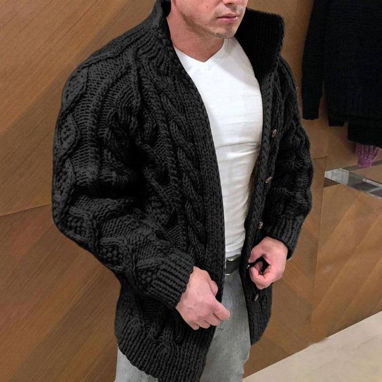 Winter Warm Sweater Cardigan for Men Heavy Duty Cable Jacquard Stand Collar Long Sleeve Casual Autumn Winter Mens Wear