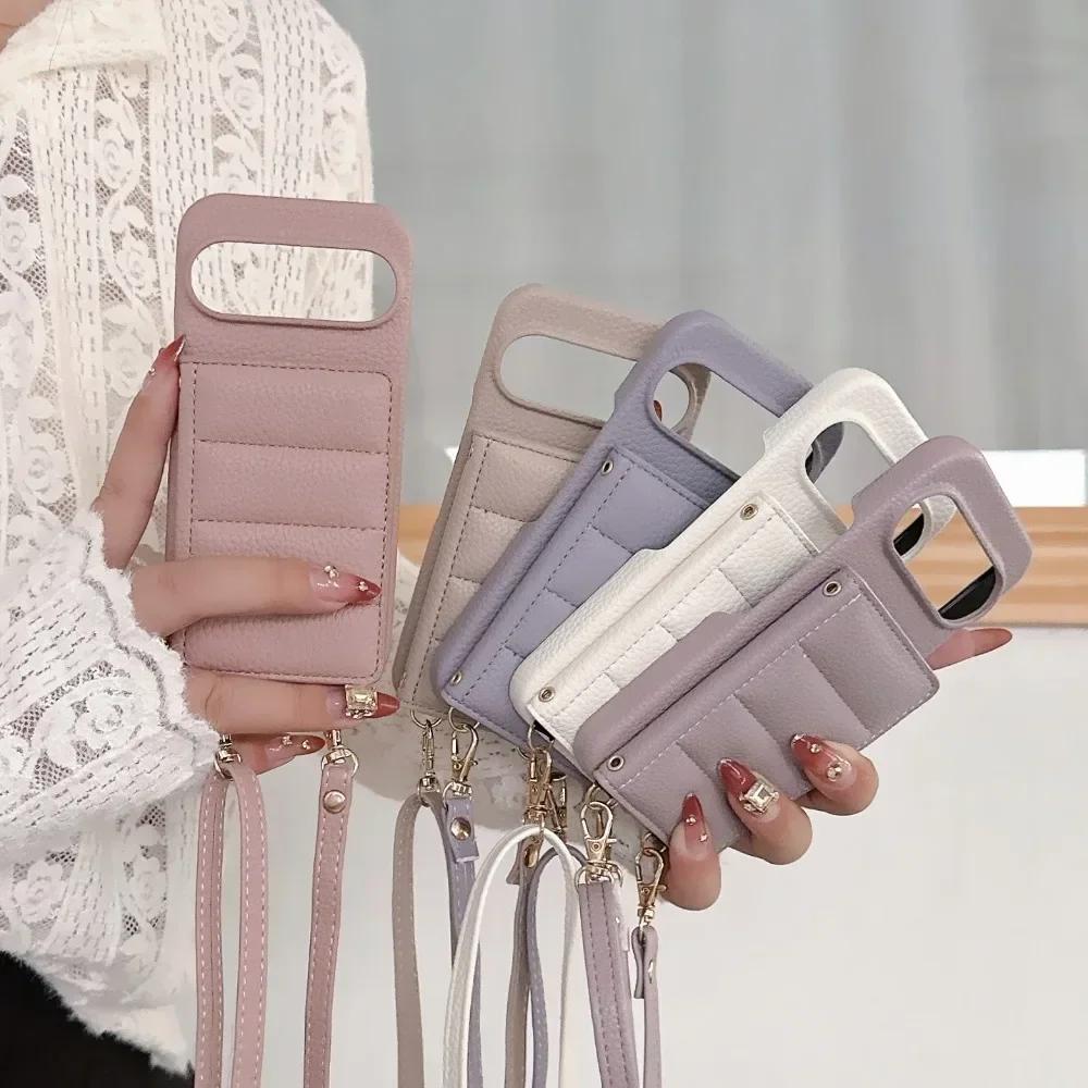 Lanyard Crossbody Leather Phone Case for Google Pixel 6 7 8 9 Pro XL 8A 7A 6A  Mirror Wallet Card Slot Holder Protective Cover