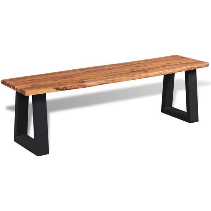Banc en acacia - Marron / noir - 145 x 40 x 45 cm