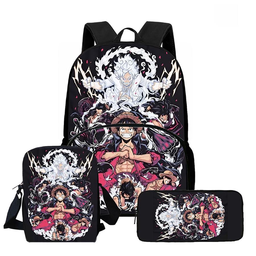 One Piece Lightweight 3PCS School Backpack Set with Front Pocket, Crossbody Bag and Pencil Case, Unisex for Boys Girls Age 6-10
