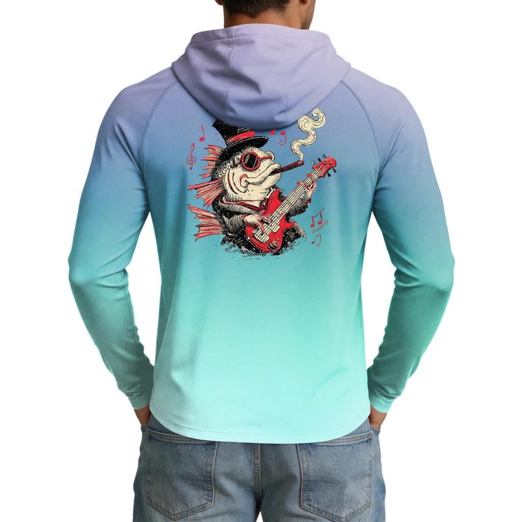Men's UPF50+ Sun Protection Cooling Shirt Long Sleeve Hooded Outdoor Sports Fishing Stretch Lightweight Breathable Top