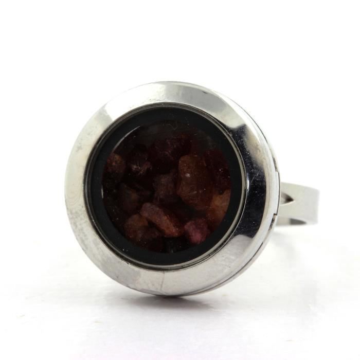 Bague en acier inoxydable - ABIJOUX - Tourmaline multicolore - Taille ajustable - Mixte - Boite cadeau
