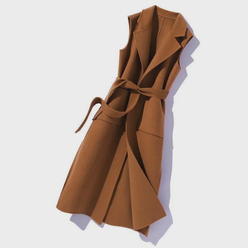 Dames Wol Vest Jas - Herfst/Winter 2026 Mode, Pakkraag, Lange Vest.