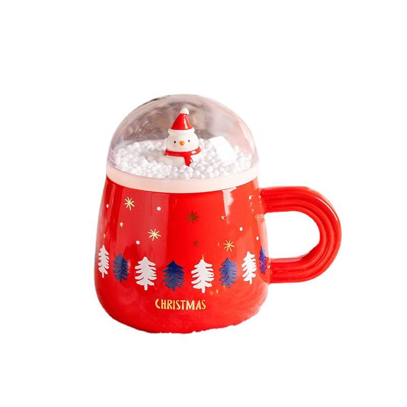 Christmas Cartoon Creative Snowman Super Cute Ceramic Cup with Lid Couple Flower Tea Cup Office Coffee Mug