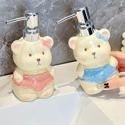Soap Dispenser Creative Ceramic Bear Lotion Bottle for Household Bathroom Hand Sanitizer Dispensing Bottle with Press Button