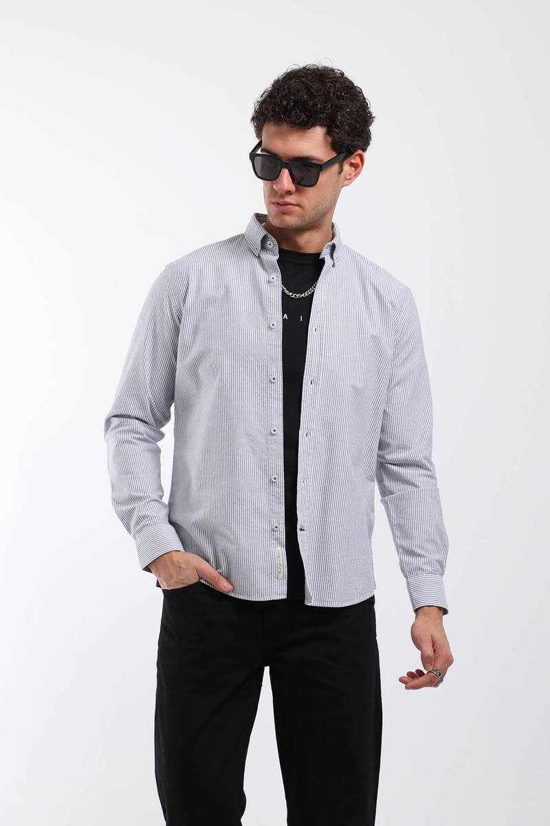 

Рубашка мужская узкая в полоску темно-синяя XL темно-синий