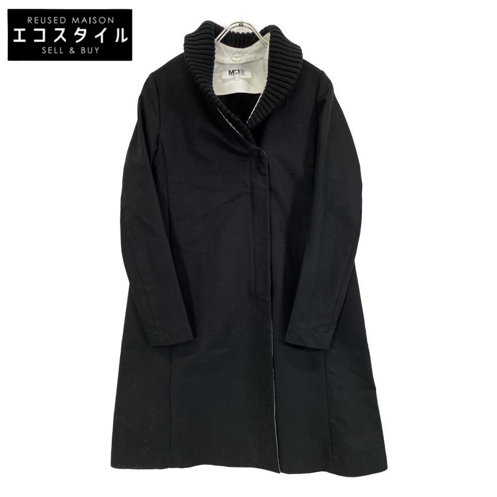 MM6 S32AA0082 Black Ribbed Long Coat coat 38 blackUsed