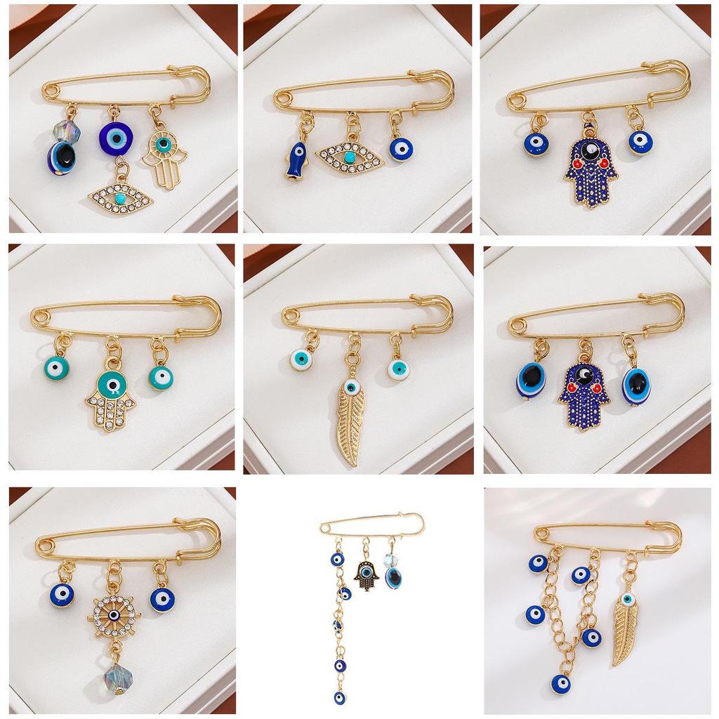Creative Rhinestone Devil's Eye Tassel Brooch: Women's High-End Blue-Eyes Sweater Pin