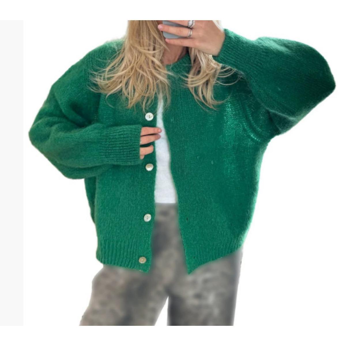 

Вязаный кардиган конфетных цветов для женщин, европейский и американский осенне-зимний однотонный кардиган, кардиган-свитер цвета макарон для женщин XL трава зеленый