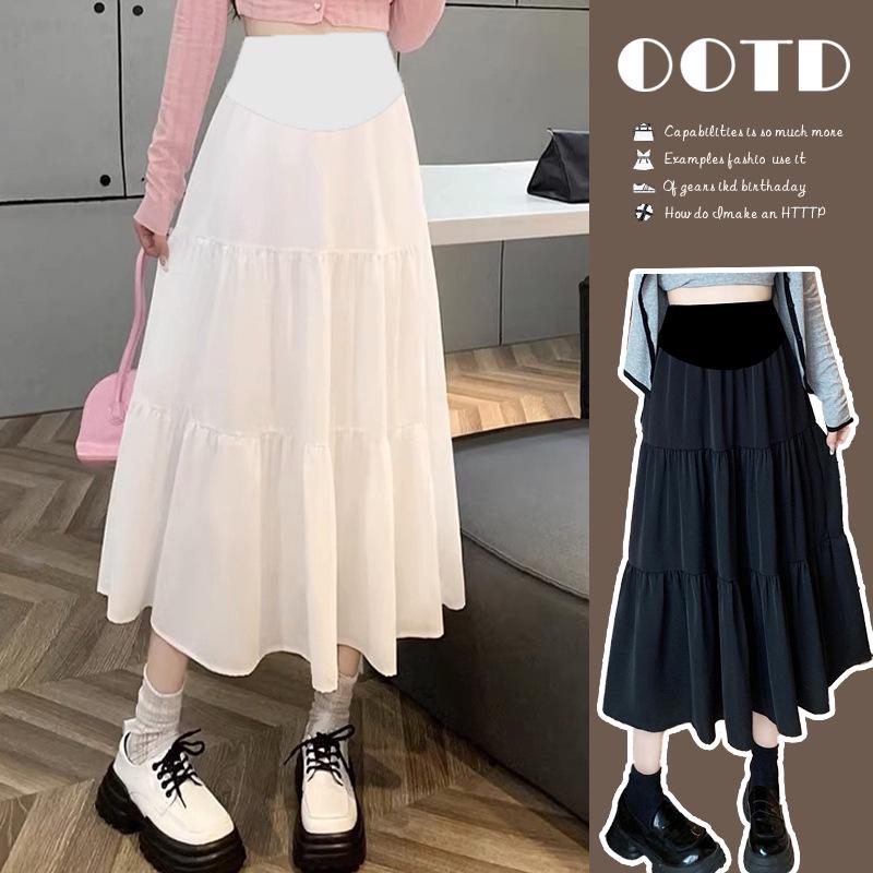 Ready Stock Maternity White Pleated Midi A-line Skirt - Summer High Waist Petite Fit M