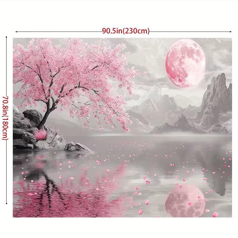 Sfondo 2D Montagna Grigia Fiore di Ciliegio, Sfondo Fotografico Petali di Luna Rosa