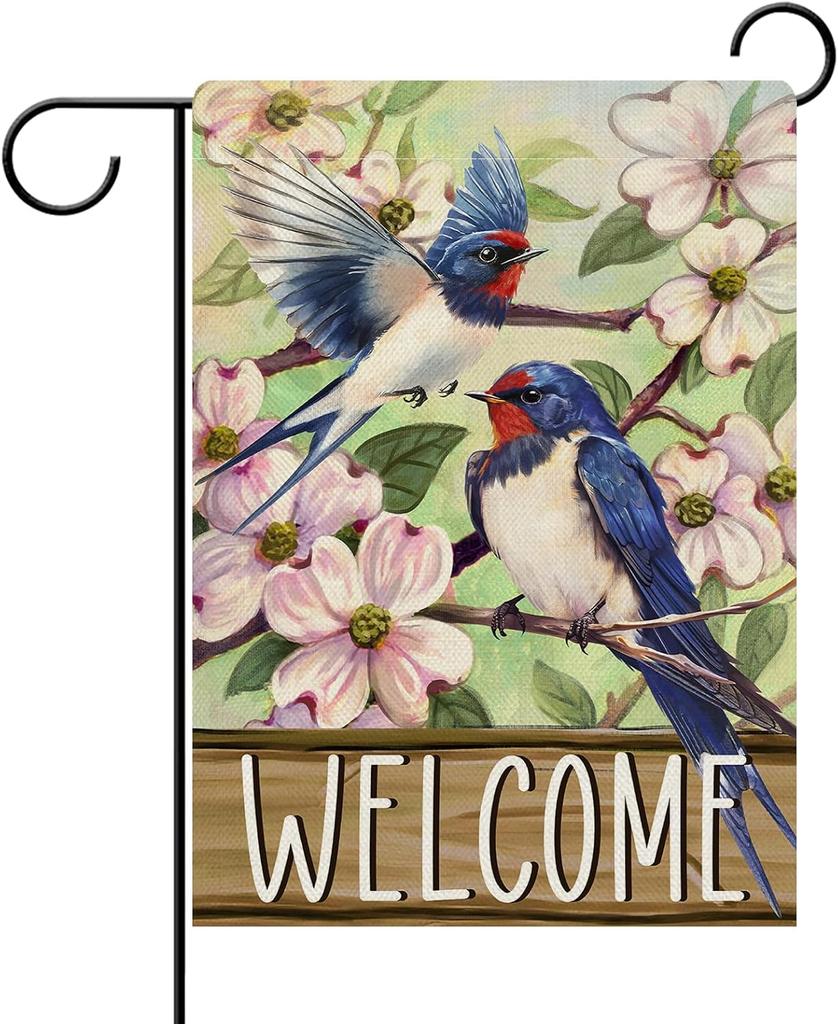 Dyrenson Welcome Spring Swallow Birds Decorative Garden Ag, Dogwood Owers Farmhouse Yard Outside Home Decorations, Seaso SSL