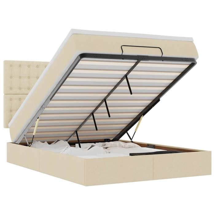 Cadre de lit ottoman - Maison Exclusive - 140x200 cm - Tissu crème - Rangement hydraulique