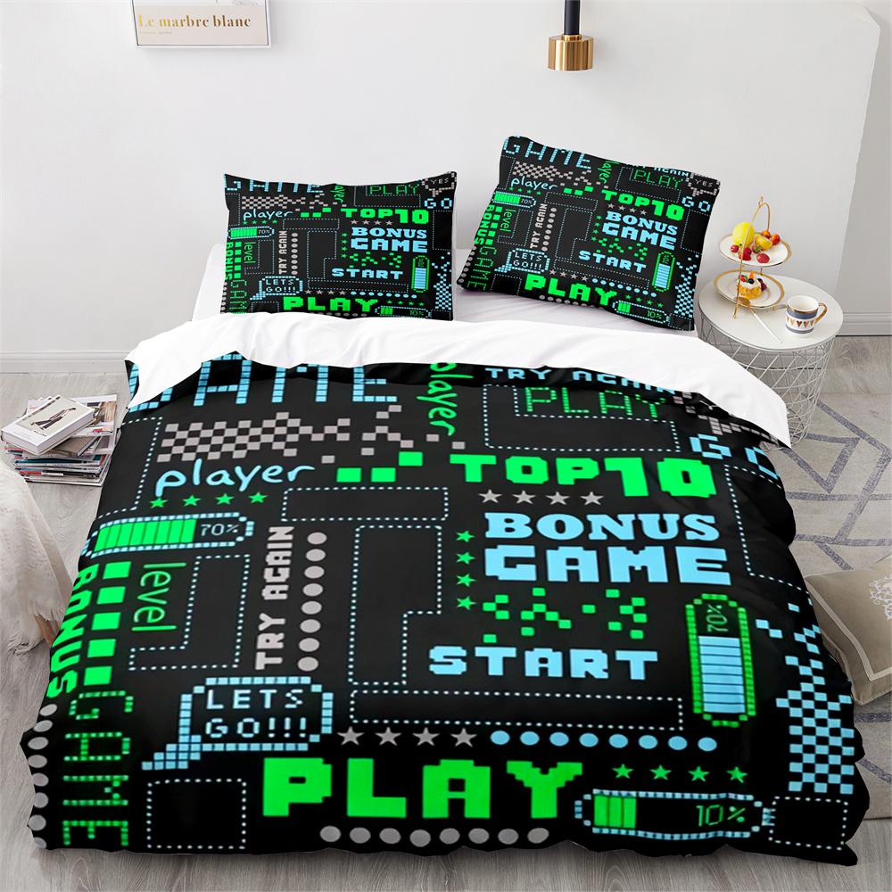 Gamepad Duvet Cover Set Yellow Background with Buttons Boys Playroom Decoration King Size Polyester Quilt Cover with Pillowcases