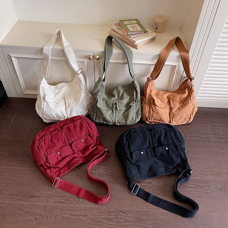 Tragetasche Werkzeugstil Schulter-Umhängetasche Große Kapazität Leinwandtasche Für Studenten