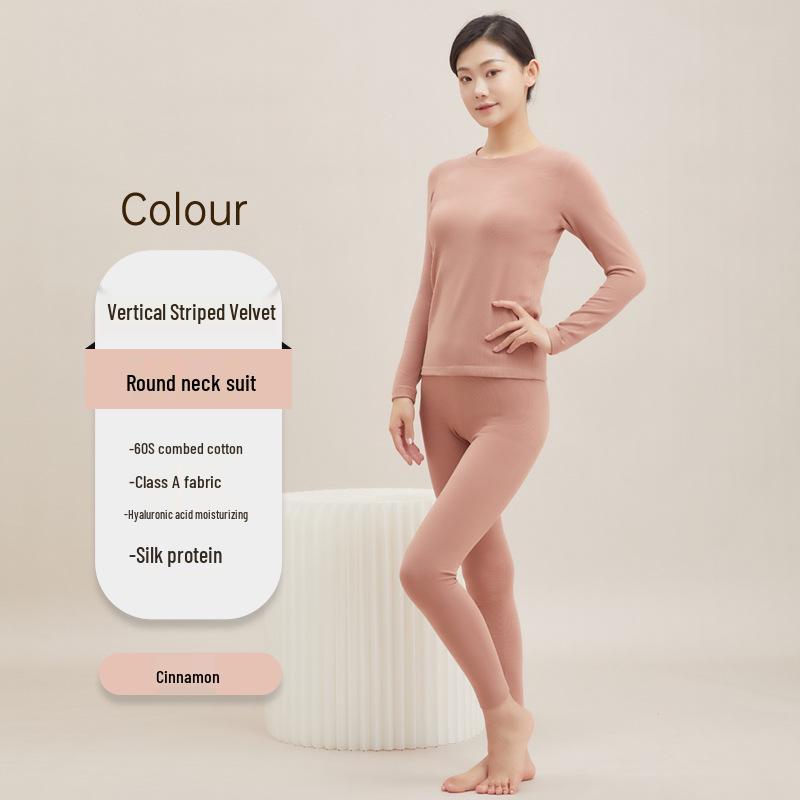 

Women s Thermal Crew Neck Set: Hyaluronic Acid Fleece-Lined Base Layer, Velvet Soft, Heat Generating, for Autumn/Winter. L (100-120 lbs)