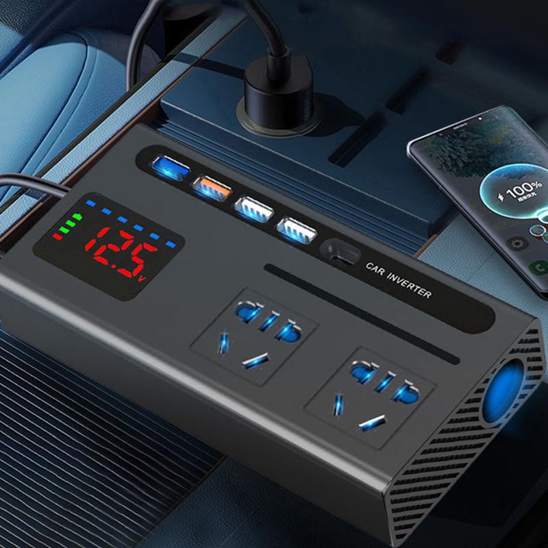 Car Outlet Adapter 200W Electric Car Charger USB Fast Charging Ports Car Car Charger For Laptop Vehicle Power Inverter LCD