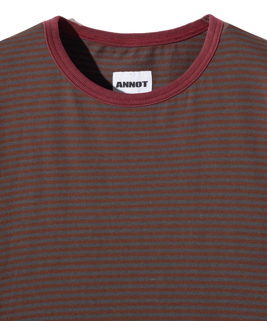 ANNOT Washed Striped T-Shirt Charcoal Brown