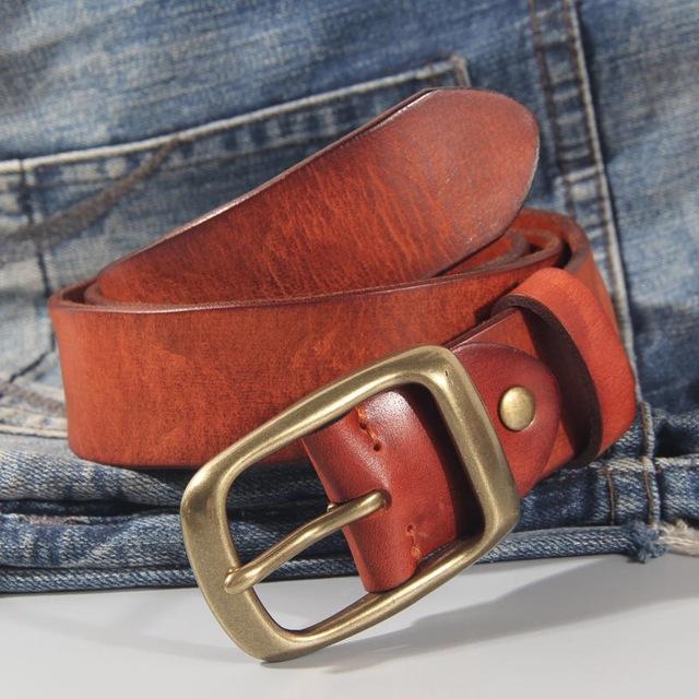 100% Cowhide New Fashion Leather Retro Handmade Copper Buckle Men's Belt Luxury Belt Genuine Leather Belt Jeans Wide Men's Belt