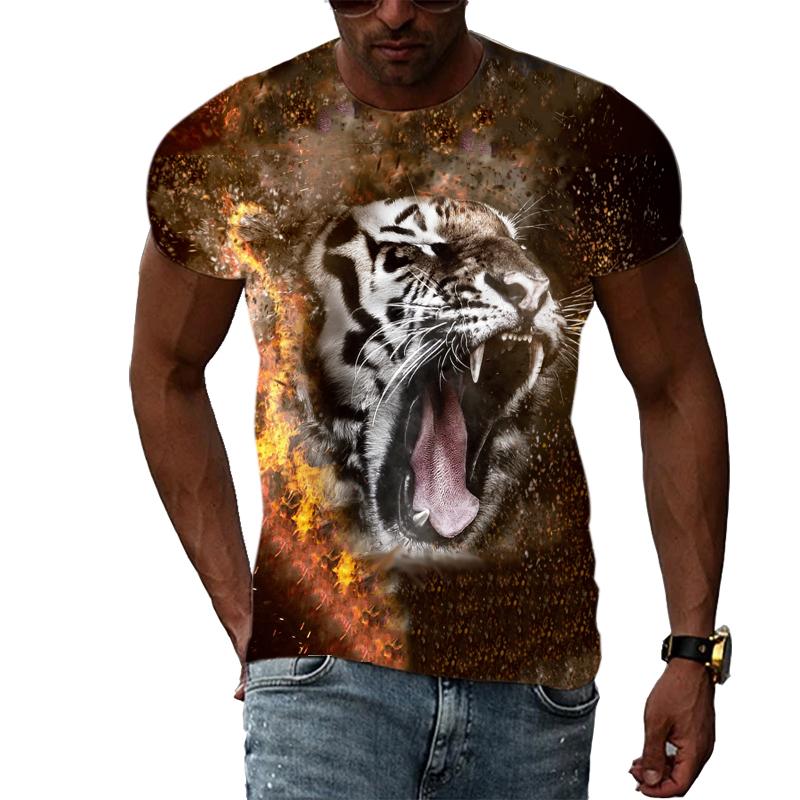 Letní móda Trička s grafikou Tiger Muži Neformální Potisk Trend Trička s krátkým rukávem Hip Hop Harajuku Streetwear se zvířecím vzorem