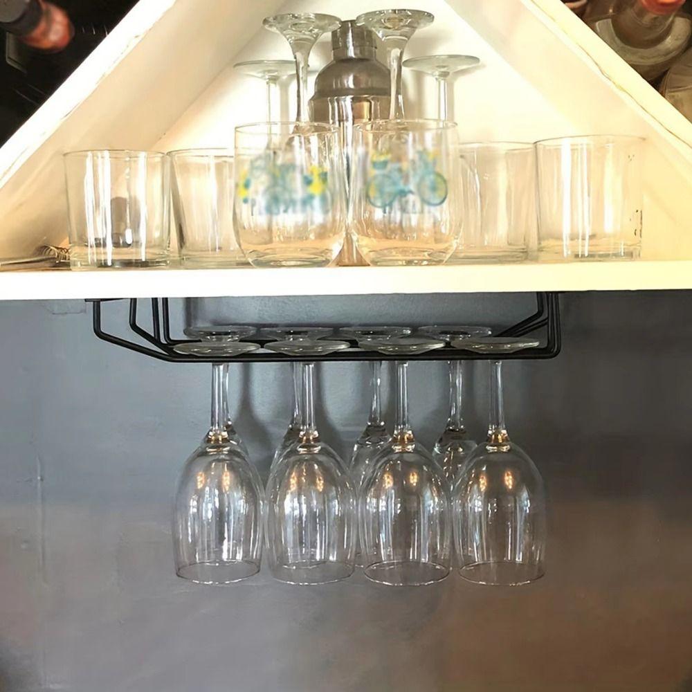 1/2/3 Row Under Cabinet Stemware Holder Iron Hanging Cup Holder Kitchen