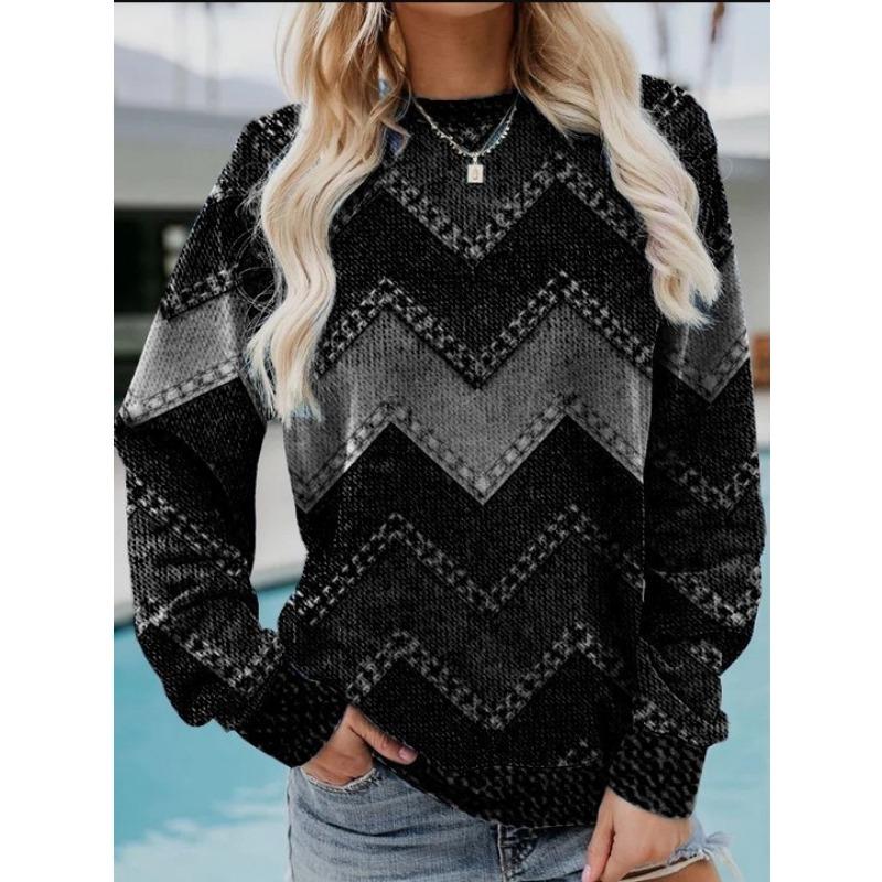 Ethnic Geometric Pattern 3D Print Sweatshirts Women Casual Raglan Long Sleeves Hoodie Y2k Pullover Harajuku Tops