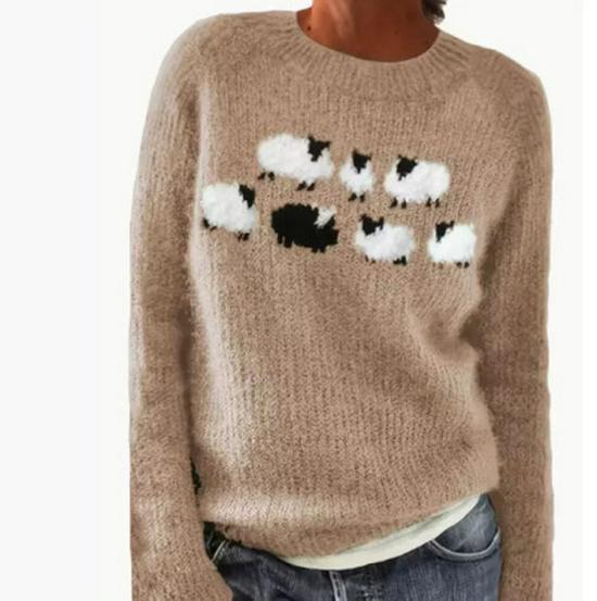 Europäischer & Amerikanischer Damen Lockerer Farbblock Rundhals Mode Pullover
