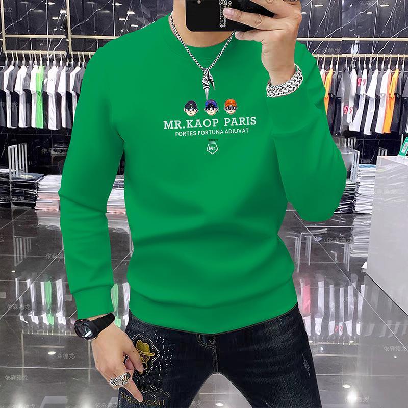 Autumn/Winter European Trend Men's Slim-Fit Round Neck Long Sleeve Hoodie - Luxury Lightweight Cotton Top.