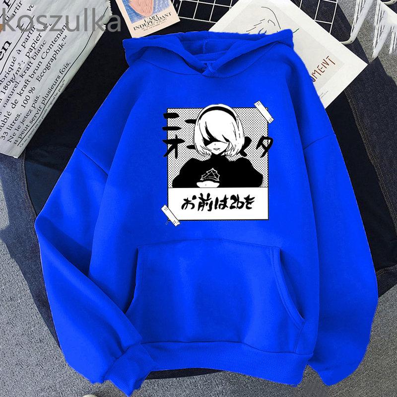 Anime NieR Automata Ver1.1a 2B Printed Hoodies Hoody Women Crewneck Sweatshirts Unisex Long Sleeve Pullover Tops Casual Streetwear