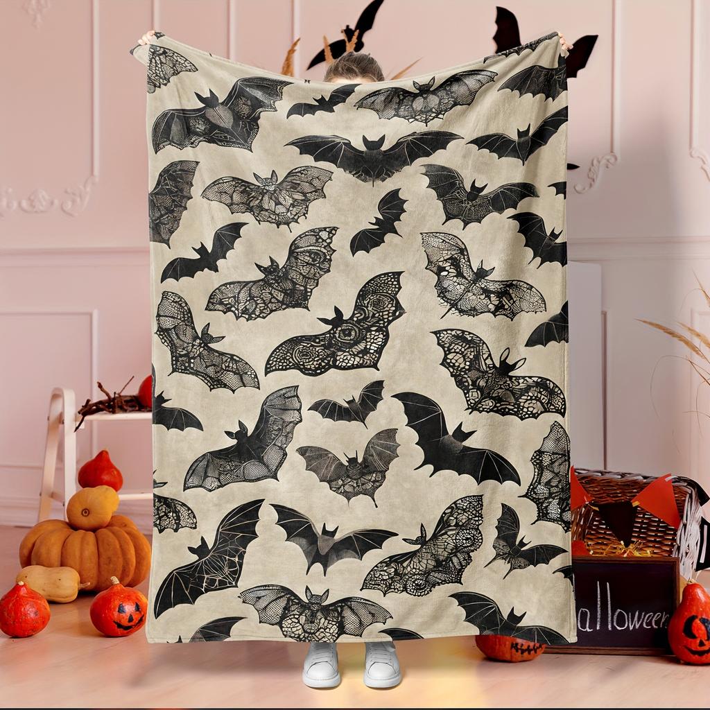 Cozy Flannel Halloween Throw Blanket - Spooky Bat Design In Black & Brown, Soft & Warm for Couch, Bed, And Sofa Decor, Perfect