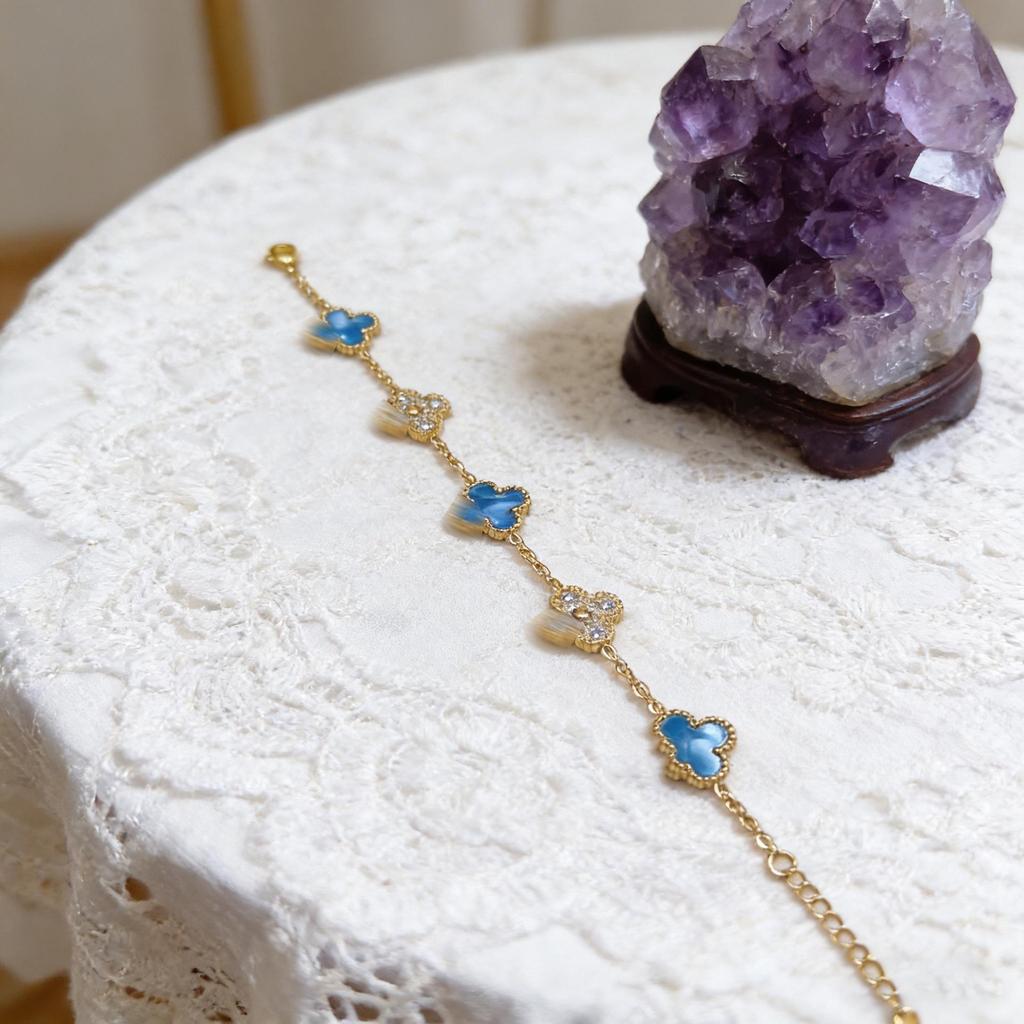 Stainless Steel Four-Leaf Clover Bracelet - Electroplated 18K, New Style Flower Language Series