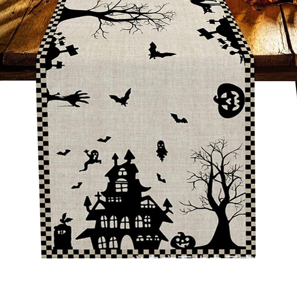 Anti-Slip Table Runner Ghost Pumpkin Bat Placemat Horror Tablecloth  Dining Table