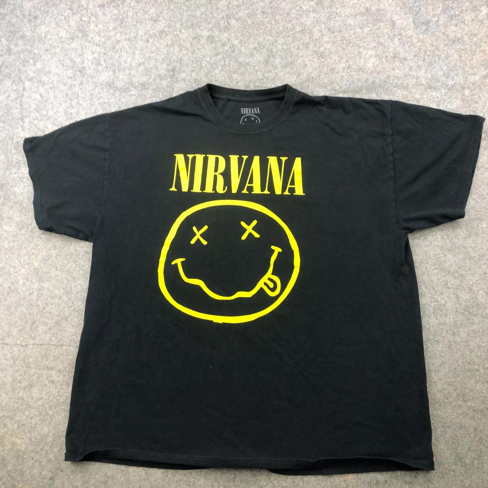 Nirvana Shirt Mens 2XL Black Short Sleeve Smiley Face Graphic Rock Band Concert S