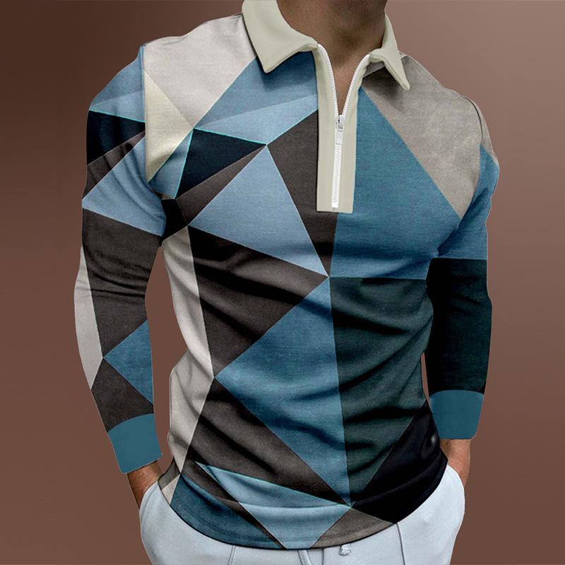 Slim Fit Long Sleeve Zip Polo Shirt, Stylish Casual Men's Top